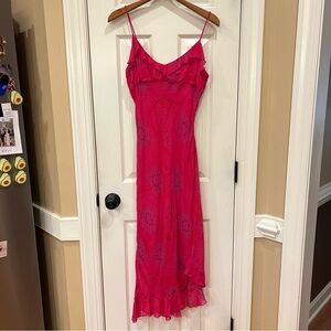 Y2K Rampage Asymmetrical Ruffle Hem Dress Midi Pink Floral Paisley Women’s M